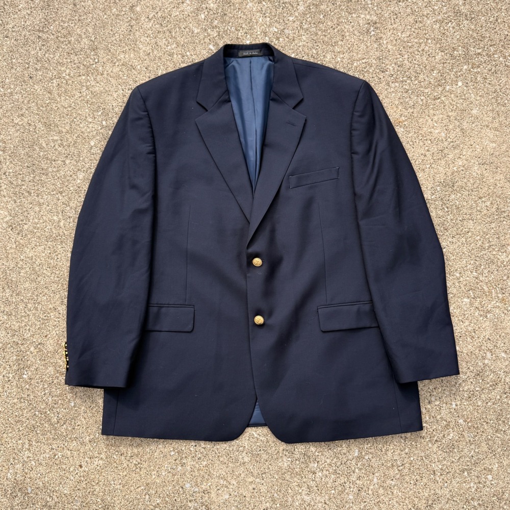 Ralph Ralph Lauren Blazer 46R Navy Blue Gold Crest Buttons 100% Wool